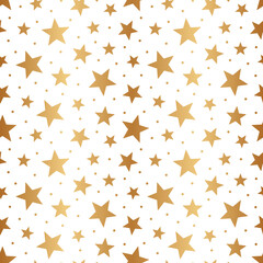 Poster - Star gold seamless pattern. Background golden stars. Scatter glitter stars. Sparkle gold foil texture. Random stars for design prints. Elegant abstract backdrop. Golden stars. Vector illustration