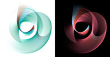 The Green And Red Wavy Surfaces Intersect Beautifully And Form A Curl Against White And Black Backgrounds. Graphic Design Elements Set. 3d Rendering. 3d Illustration. Sign, Icon, Symbol, Logo.