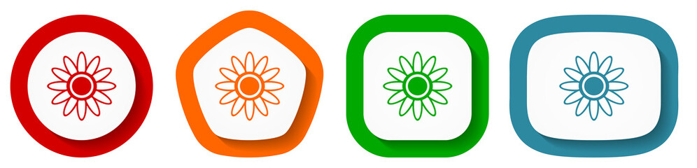 Aufkleber - Flower vector icon set, flat design buttons on white background