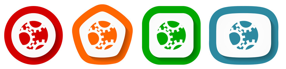 Aufkleber - Gear vector icon set, flat design buttons on white background