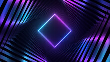Abstract Ultraviolet Futuristic Background, Spinning Tunnel With Pink Blue Neon Light. Modern Neon Light Spectrum. 3d Illustration