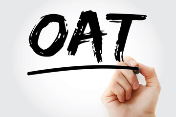 Poster - oat - operational acceptance testing acronym with marker, business concept background