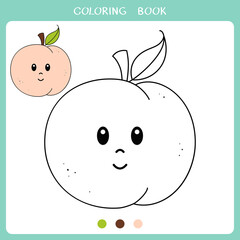 Simple educational game for kids. Cute peach for coloring book