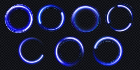 Poster - glow circles with sparkles, magic light effect with glitter dust. vector realistic set of blue shiny