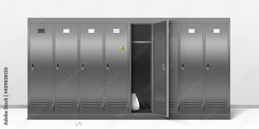 Steel lockers, vector school or gym changing room metal cabinets. Row ...
