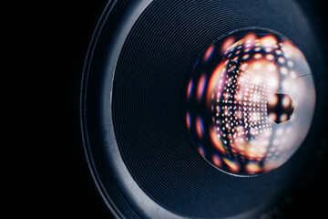 Poster - Beautiful abstract camera lens with  glass reflection.  Background pattern for design.