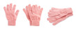Set of pink woolen gloves on white background. Banner design