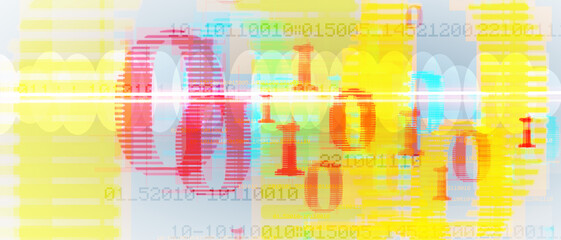 Bytes of binary code run through network. Abstract futuristic technology syberspace
