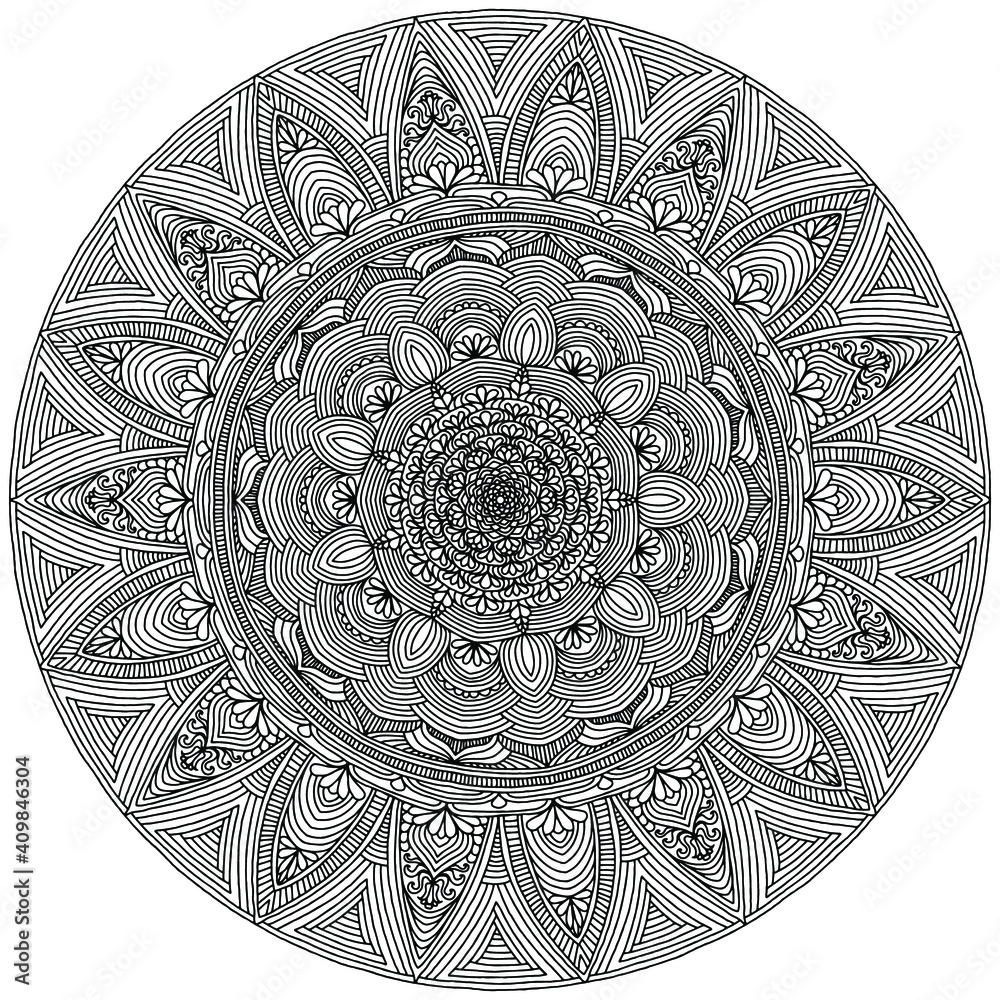 abstract and folk style ornaments forming a mandala drawn on a white ...