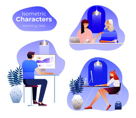 Wall Mural - People working, discuss news, social networks, chat, speech bubbles, new projects, deadline, teamwork, co-working. Template illustration concept with characters	
