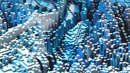 Sci - Fi, Voxel colourful abstract background Business  and technology concept. Illuminated cubes 3D render. Business  and technology concept background 