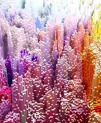 Sci - Fi, Voxel colourful abstract background Business  and technology concept. Illuminated cubes 3D render. Business  and technology concept background 
