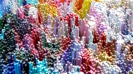 Sci - Fi, Voxel colourful abstract background Business  and technology concept. Illuminated cubes 3D render. Business  and technology concept background 