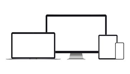 Aufkleber - Electronic gadgets. Set of realistic computer monitors, laptops, tablets and mobile phones on white background. Design smart digital device set. Vector illustration. Eps10