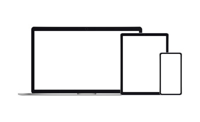 Aufkleber - Electronic gadgets. Set of realistic computer monitors, laptops, tablets and mobile phones on white background. Design smart digital device set. Vector illustration. Eps10