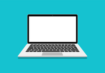 Aufkleber - Laptop vector in flat style. Computer with empty screen, blank copy space on computer. Laptop front view. Computer layout in flat style, device screen layout. Vector illustration.