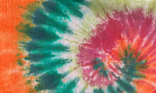 Tie Dye Knitted Fabric, Colours Orange, Green, Pink And White