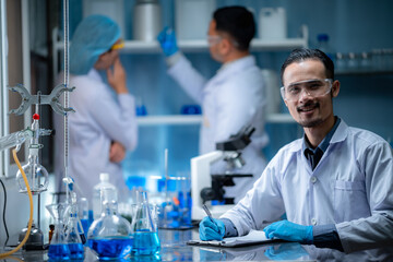 Wall Mural - health care researchers working in medicals science technology research in laboratory