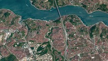 The Bosphorus Bridge That Separates Europe From Asia Viewed From Space From Satellite .Contains Public Domain Image By NASA.