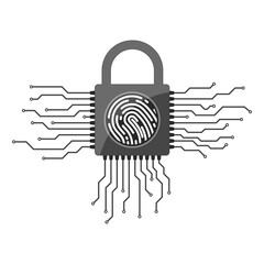 Canvas Print - electronic padlock with fingerprint . fingerprint scanner. electronic security system icon