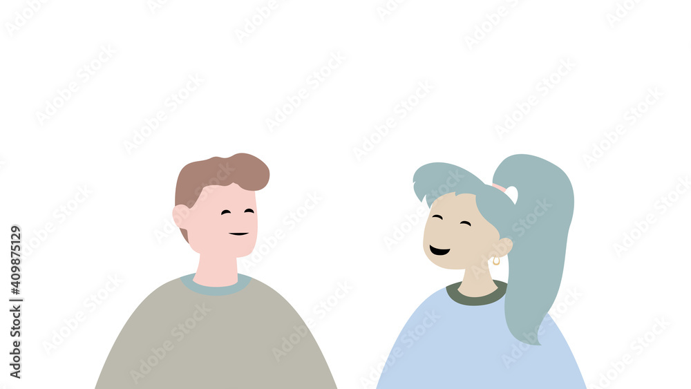 Cartoon white background with comic people illustration.