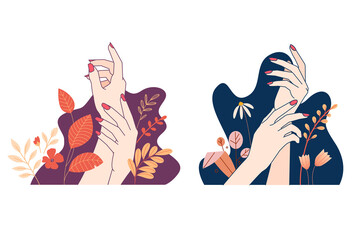 Wall Mural - set of hands illustration concepts for beauty, cosmetics, healthcare, manicure, pedicure, skin care.