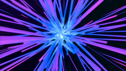 Wall Mural - 3D colorful geometric cube star explosion, abstract glow square starburst line ray beam, creative geometry digital background