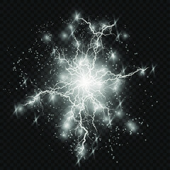 Poster - Lightning lightning. Lightning collision, powerful electrical explosion.