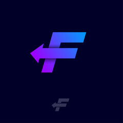 Poster - F letter. F monogram with arrow, isolated on a dark background. Logo can used for delivery and logistic company, mail and transportation.