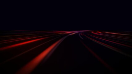 light and stripes moving fast over dark background and are reflected in the road surface. technology