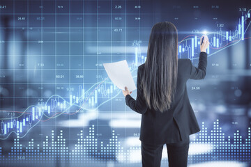 Aufkleber - Businesswoman with document drawing stock analytics