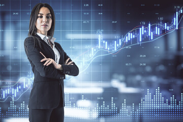 Aufkleber - Businesswoman and glowing forex chart
