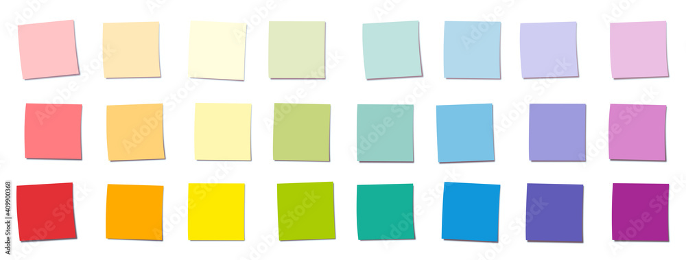Sticky notes, rainbow gradient colored square notepads, different colors and saturations. Isolated vector illustration on white background.
 - obrazy, fototapety, plakaty 