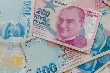 Wall Mural - Background of the different turkish lira banknotes