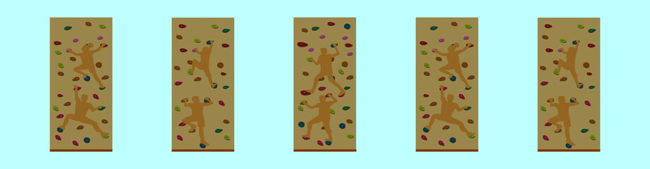 Wall Mural - set of climbing wall cartoon icon design template with various models. vector illustration isolated on blue background