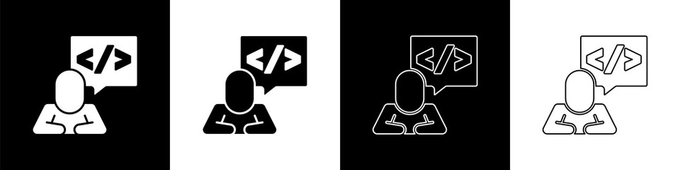 Set Web design and front end development icon isolated on black and white background. Vector.