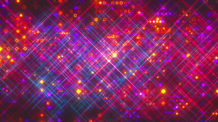 Poster - Abstract background with thin diagonal lines forming a lattice and little geometric elements. 3d render computer generated