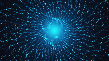 Poster - Computer generated blue gaseous shape from particles with depth of field. 3d rendering of abstract glowing background
