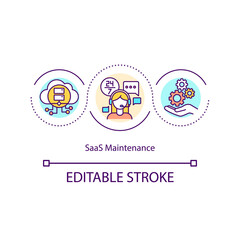 SaaS maintenance concept icon. Software that is hosted remotely and delivered through web. Remote service idea thin line illustration. Vector isolated outline RGB color drawing. Editable stroke
