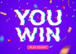 © kolonko - Retro game glitch win score background. Video game you win glitch effect text
