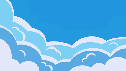 Blue sky on a background of white clouds. Clouds border. Banner template. Vector illustration in flat style