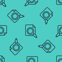 Aufkleber - Black line Search concept with folder icon isolated seamless pattern on green background. Magnifying glass and document. Data and information sign. Vector.