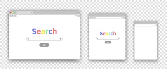 Leinwandbilder - Search window for mobile computer laptop tablet devices. Browser interface for different monitors. Vector realistic illustrations