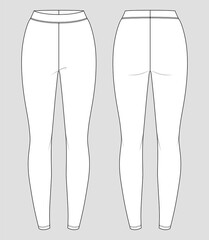 Wall Mural - Jersey leggings. Women's sportswear. Activewear trousers. Vector technical sketch. Mockup template.