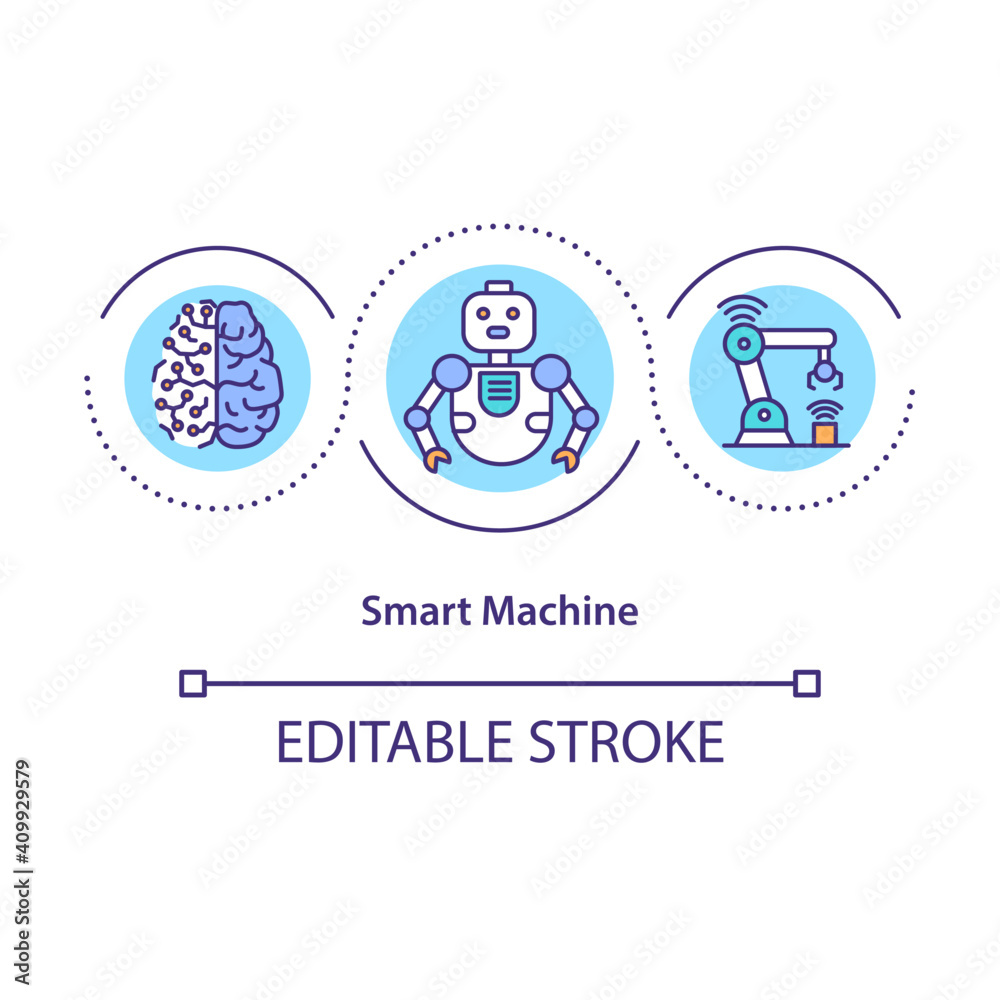 Smart machine concept icon. Using cobots for repetitive tasks idea thin ...