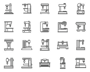 Poster - milling machine device icons set. outline set of milling machine device vector icons for web design 