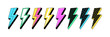Isolated Lightning bolt signs. 2st set of flash thunderbolts with texture for zine retro culture