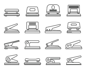 Poster - Hole puncher accessory icons set. Outline set of hole puncher accessory vector icons for web design isolated on white background