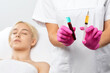 © Dimid - Beautician will do PRP therapy for the face against wrinkles. She has blood plasma for injections and a syringe with plasma in her test tube. Cosmetology in the beauty salon.