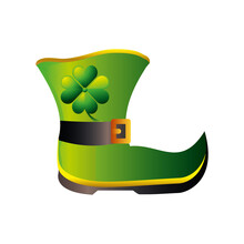 Happy St Patricks Day Leprechaun Boot With Clover Icon Detailed Style